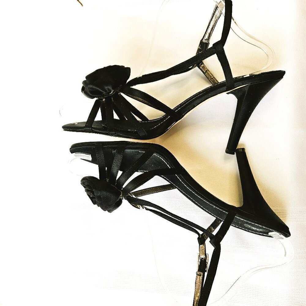Nine West Black Strappy Satin Evening Party Sandal Shoes Size 8.5 M